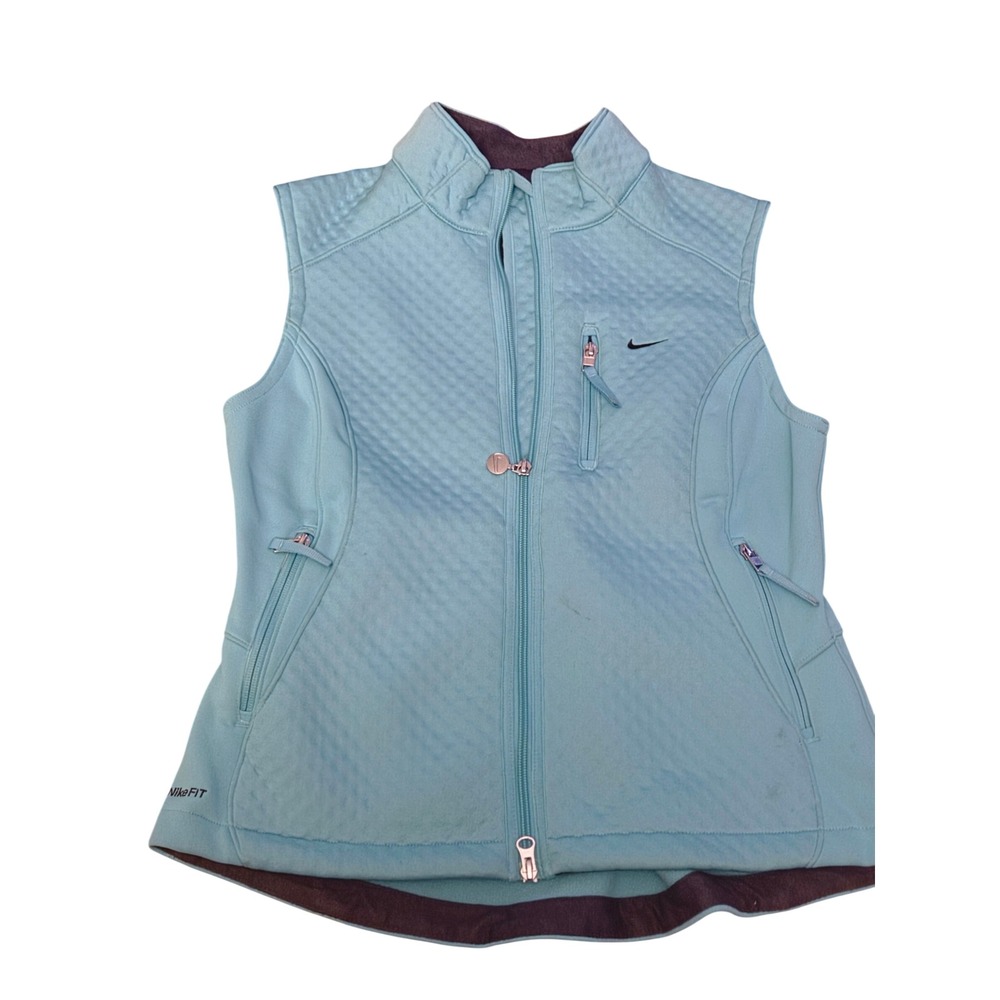 Nike Fit Therma Women Golf Vest Blue Quilted Full Zip Mock Neck Size M